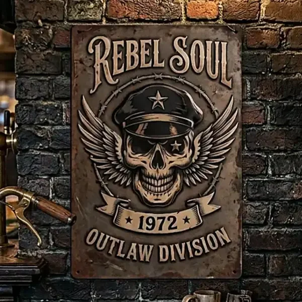 Rebel Soul Skull Metaal Bord - Outlaw Division (1972)