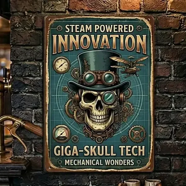 Steampunk Skull Metalen Wandbord - Giga-Skull Tech