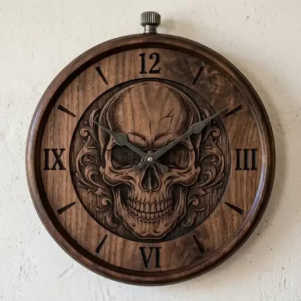 Houten Wandklok Skull - 30cm