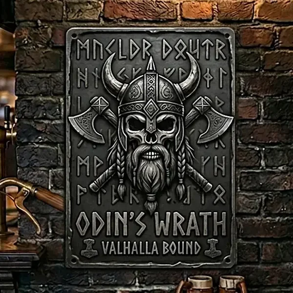Viking Schedel Metalen Wandbord - Odin's Wrath - 3D Reliëf