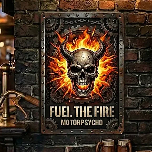 Metaalbord Skull Fuel The Fire - Motorpsycho