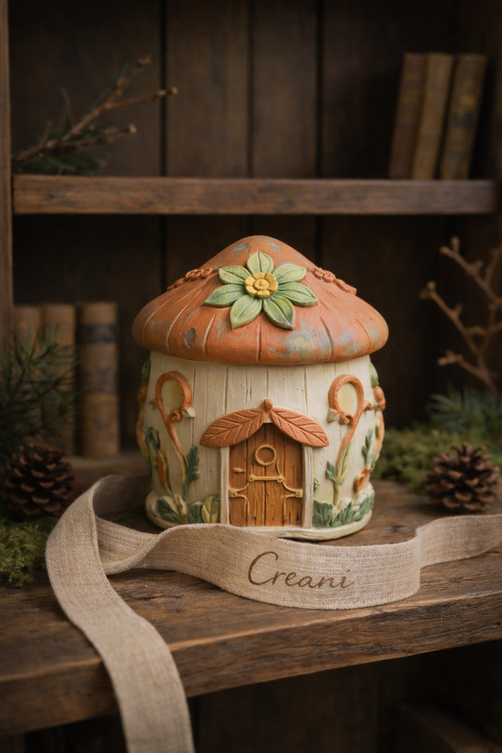 Figurine maison champignon à peindre en plâtre, habitation féerique dans un univers magique et imaginaire