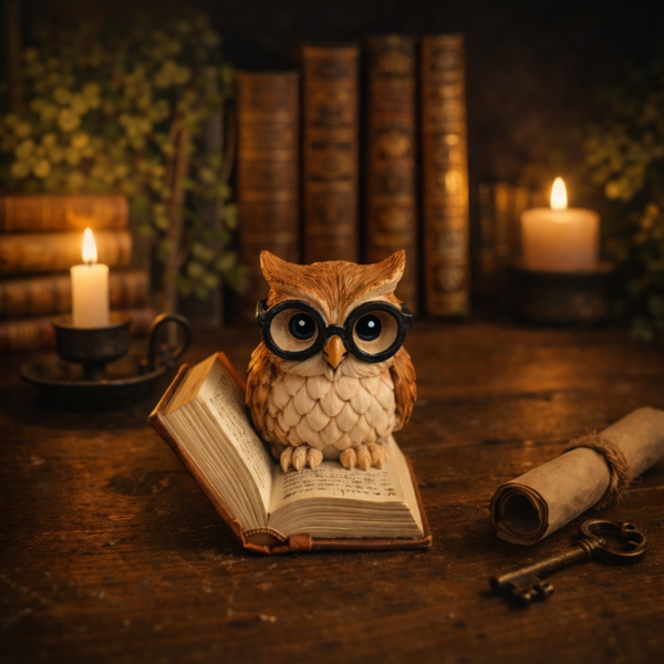 Hibou avec lunettes sur grimoire
