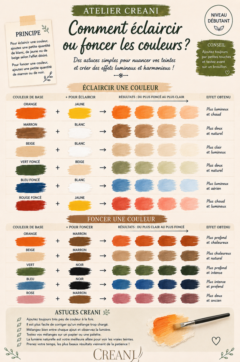 Astuces pour modifier l’intensité d’une couleur en peinture acrylique.