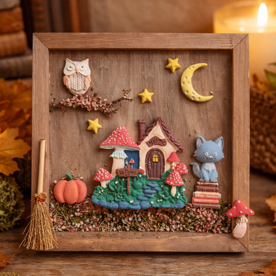 La maison aux champignons – Tableau à composer en bois et plâtre