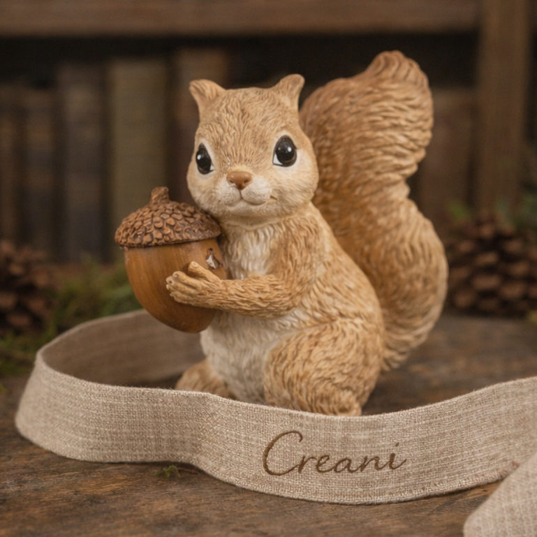 Figurine écureuil avec gland à peindre en plâtre, animal de la forêt dans un univers nature doux et apaisant