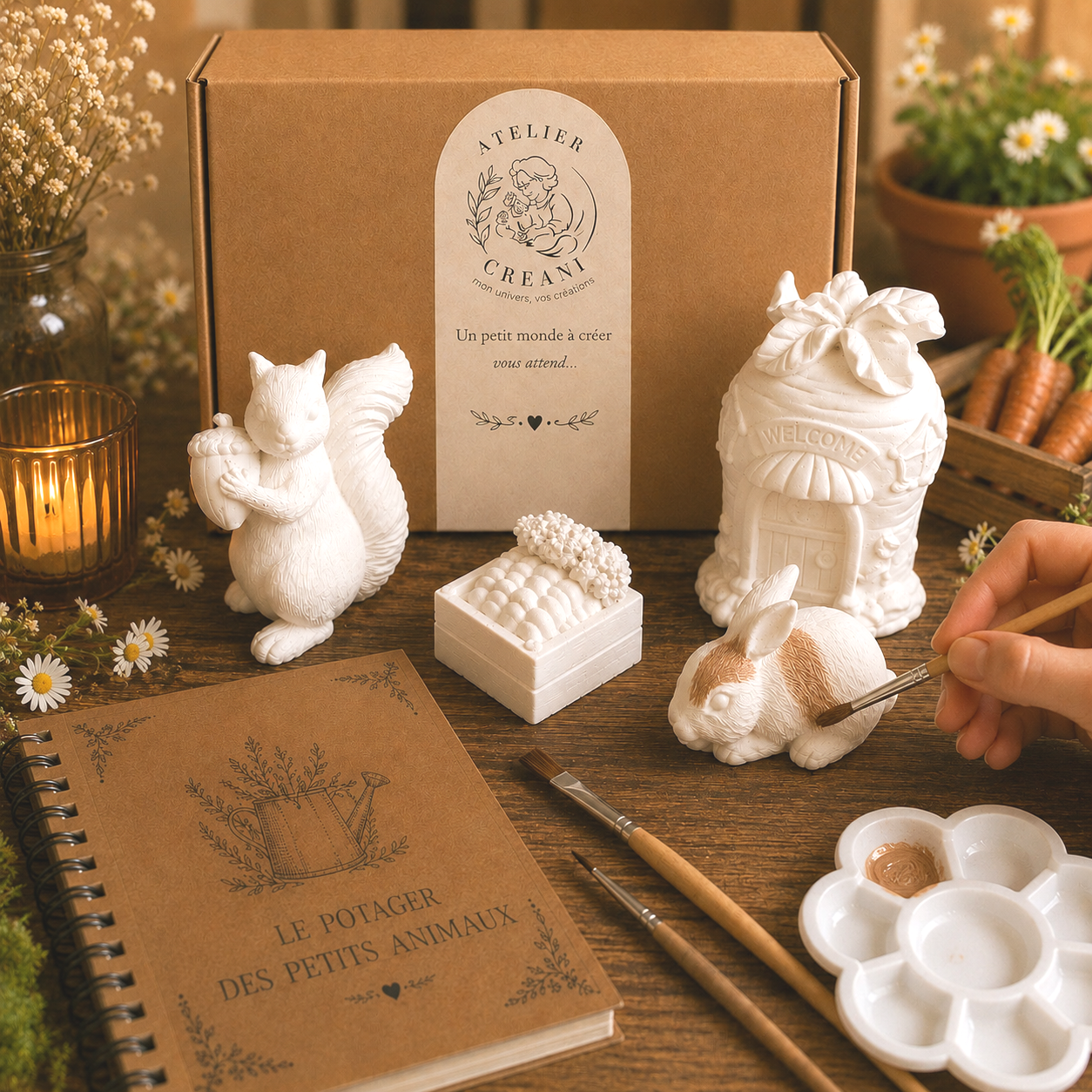 Coffret créatif prêt à peindre – Le potager des petits animaux