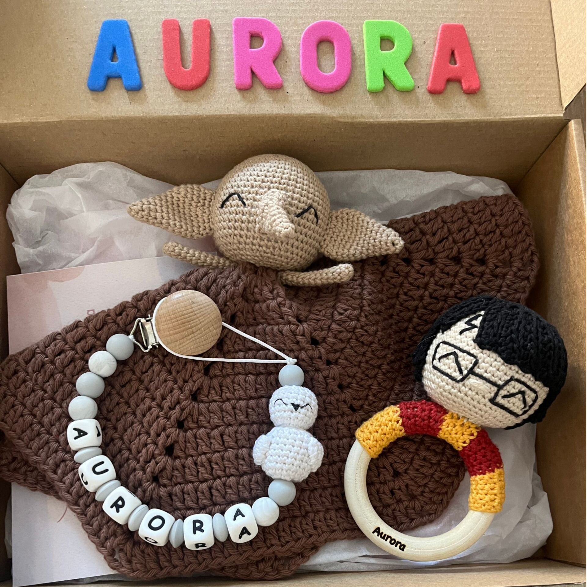 Chupetero, sonajero y mantita de apego Harry Potter