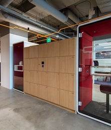 Stylish contemporary wood effect locker wall