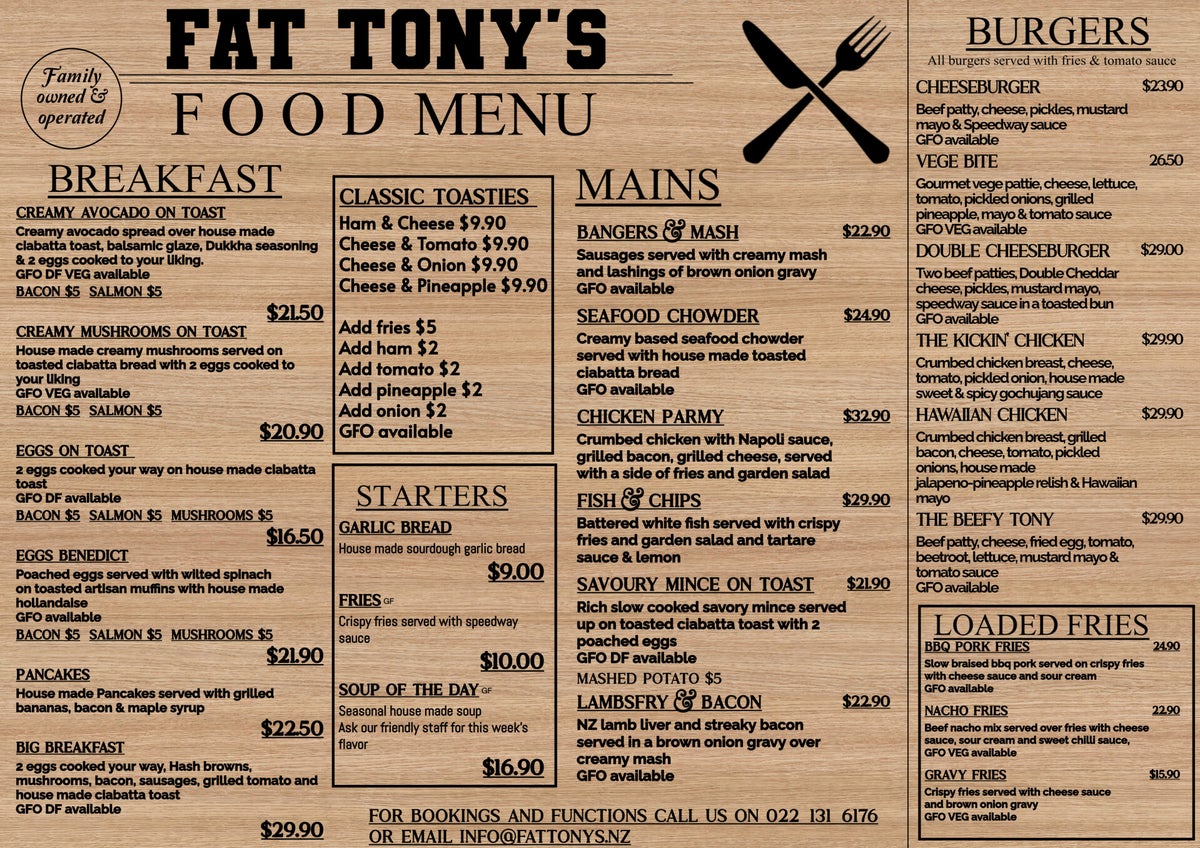 Menu | Fat Tony's