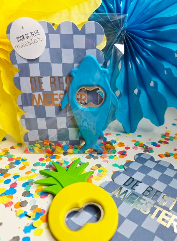 Cadeautje voor de meester zomerse flessenopener | Kant-en-klare traktatie