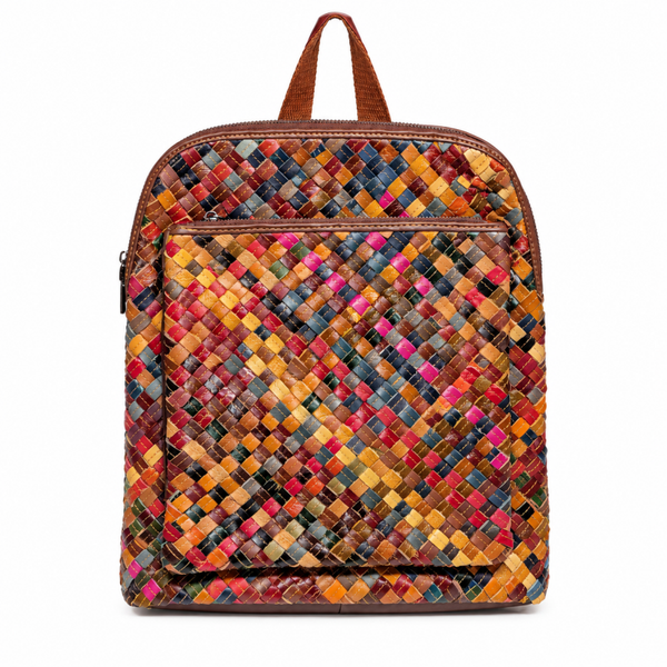 Rajina – multicolor gevlochten leren rugzak