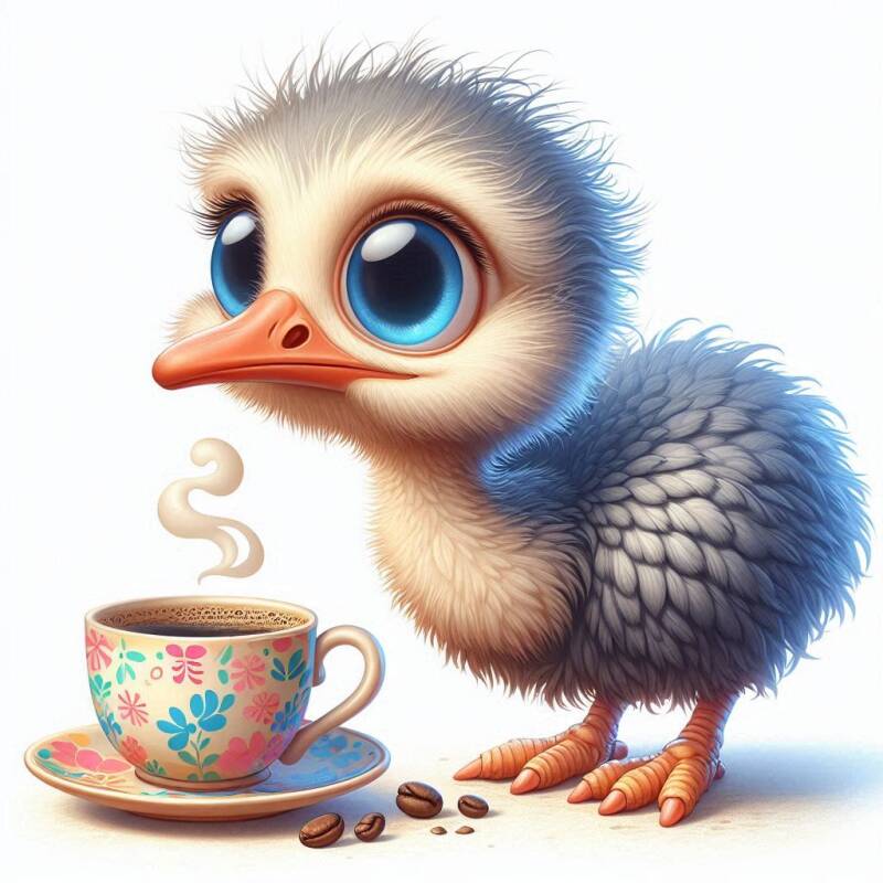 mascotte oscar kijkt naar kopje thee