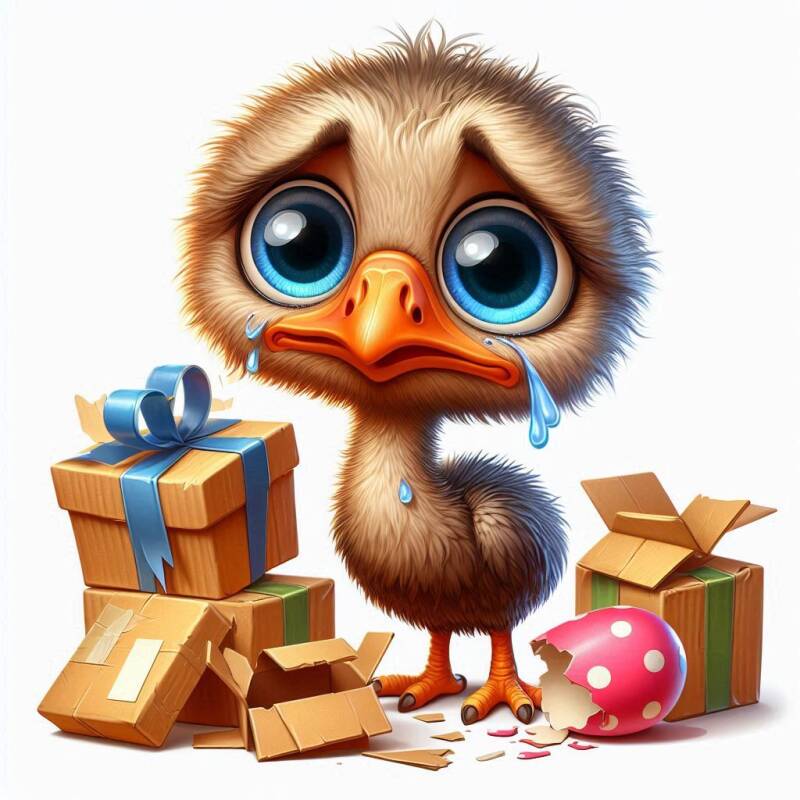 Oscar in tranen bij een pakket wat open is