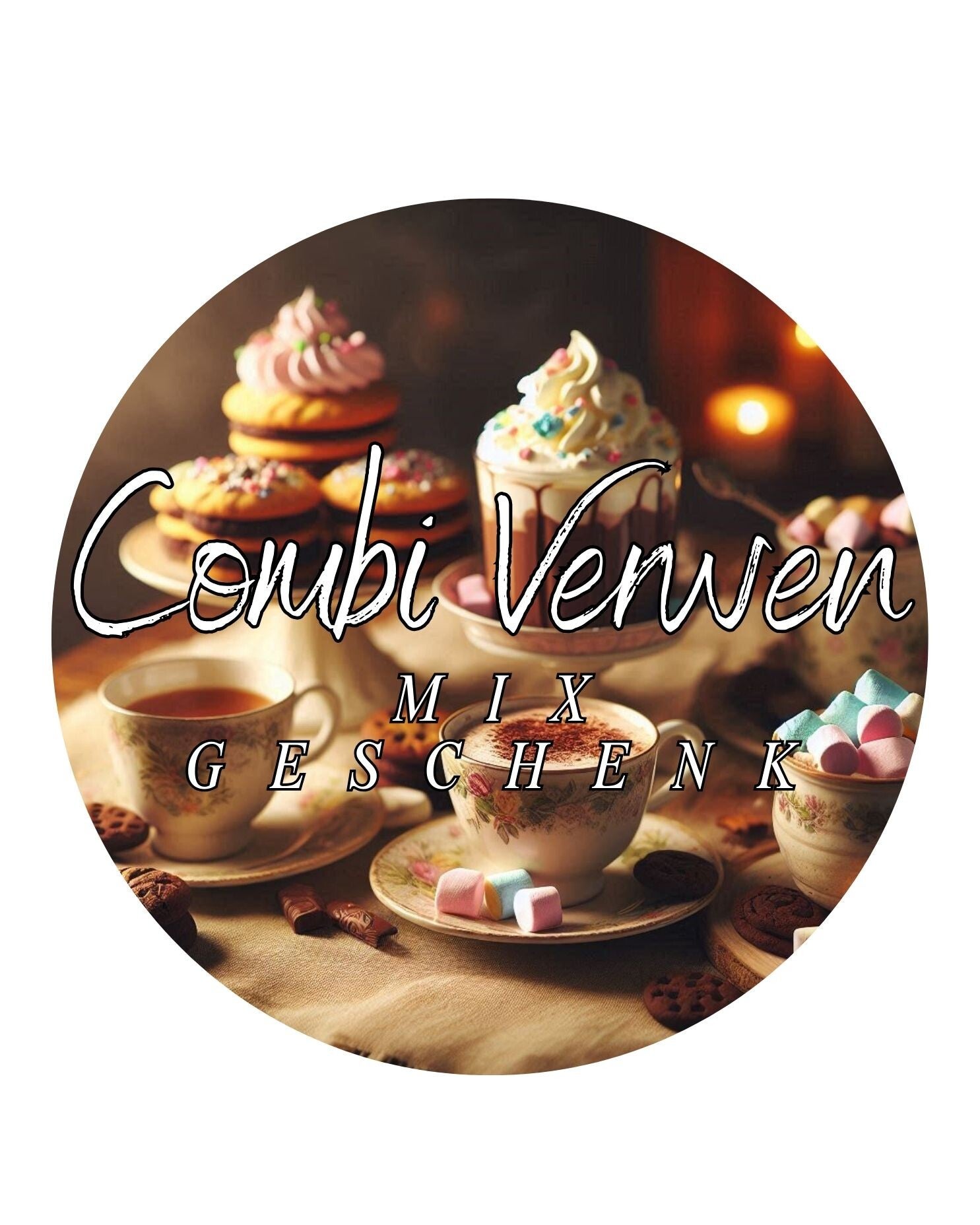 selectie van koffie thee lekkernijen en de tekst combi verwen