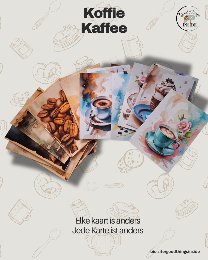 overzicht kaarten voor bij pakket met thema koffie