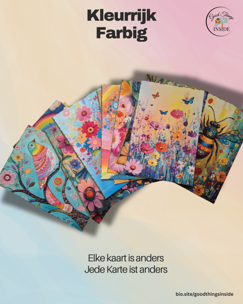 overzicht kaarten voor bij pakket met thema kleurrijk