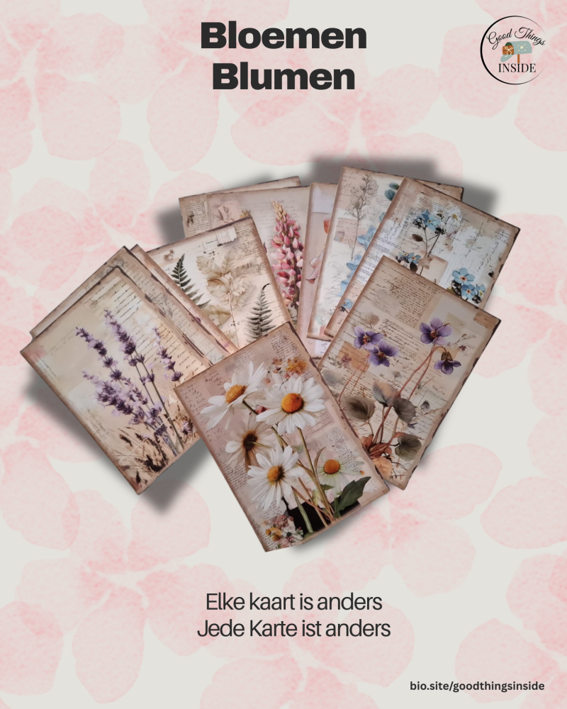 overzicht kaarten voor bij pakket met thema bloemen