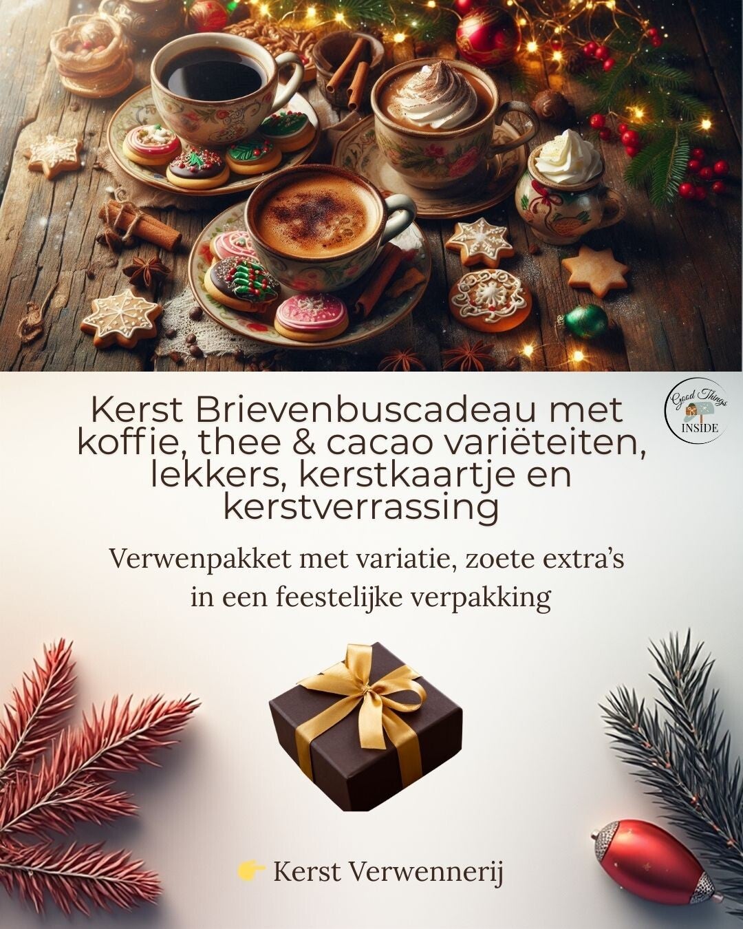 Brievenbus Kerstpakket Koffie, Thee, Cacao