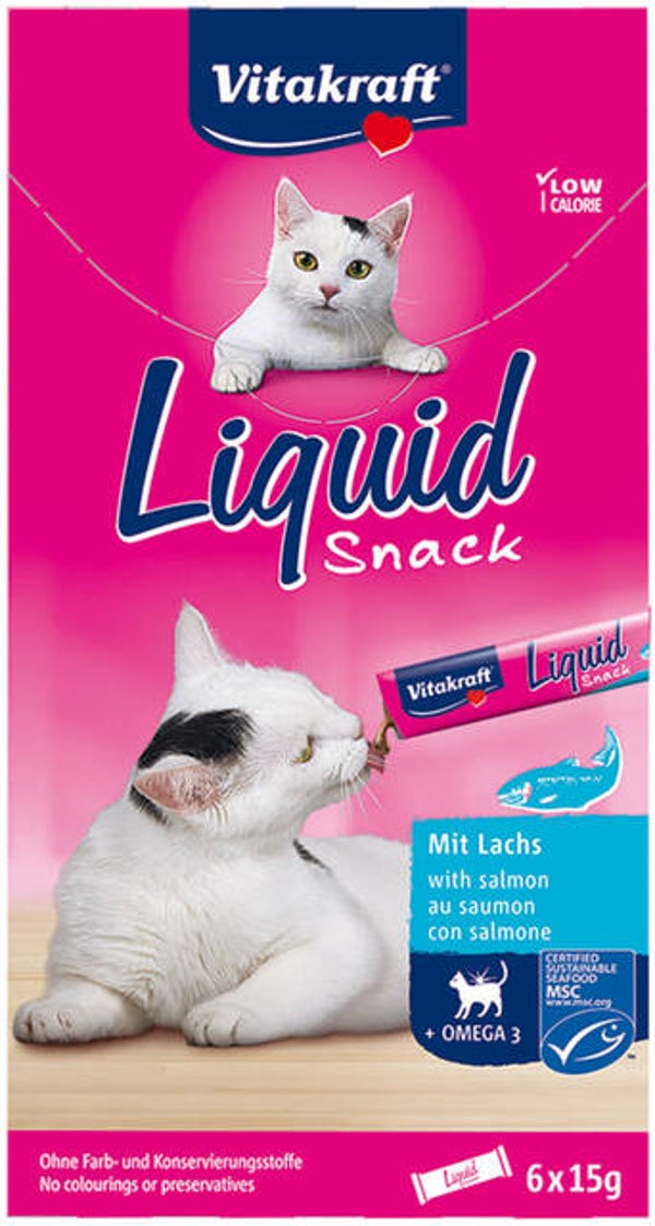 Vitakraft Cat-Liquid snack zalm & omega, 6 stuks