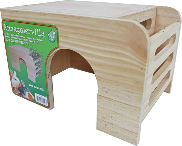 Boon knaagdiervilla hout met groenvoerruif, large