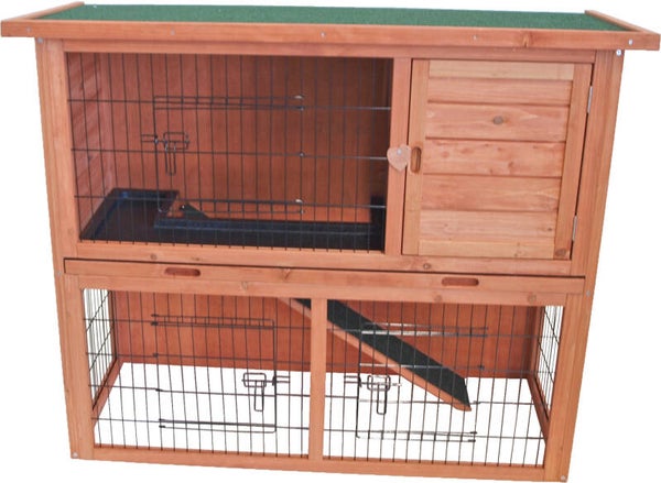 Boon konijnenhok bouwpakket met ren en plastic lade, bruin 111x45x92 cm.