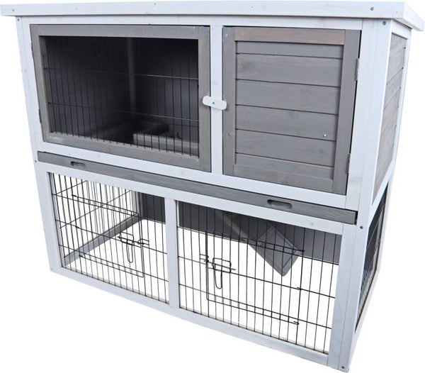 Boon konijnenhok bouwpakket met lade en ren grijs/wit, 114x61x92 cm.