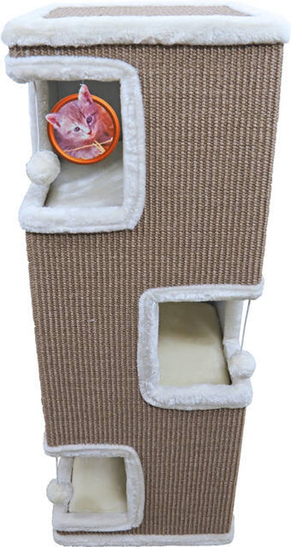 Klimtoren sisal 4-gaats 100 cm, taupe/crème.