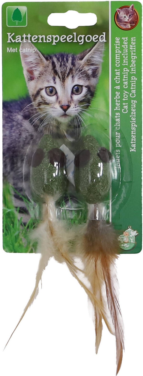 Kat speelgoed catnipmuis 4,5cm + veren 2stuks