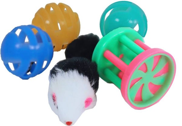 Kattenspeelgoed blister à 3 plastic bal, klos en muis