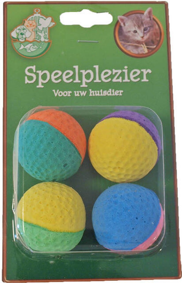 Kattenspeelgoed blister à 4 sponsballen, 2 kleuren