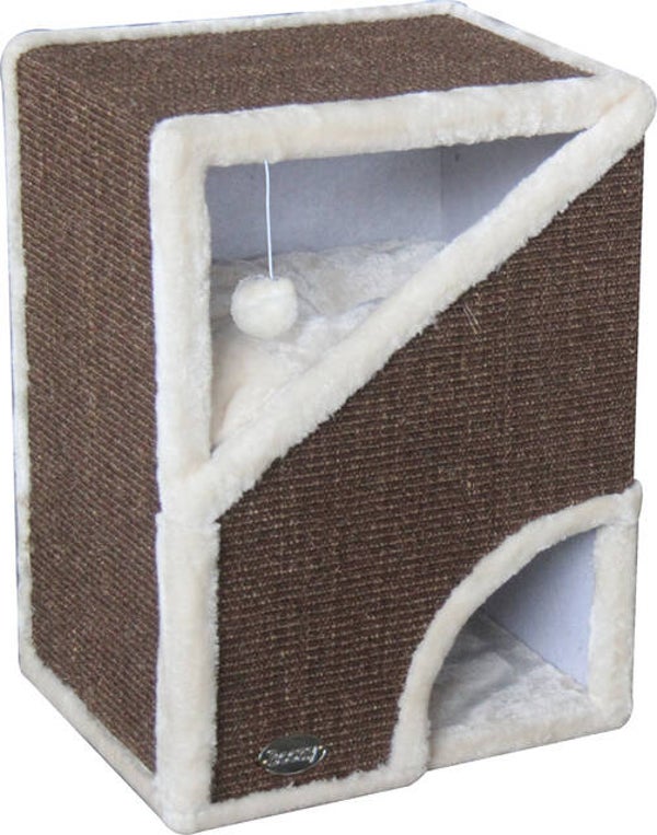 Krabhuis 'Cube' L 50x40x35 cm, ivoor/bruin.	