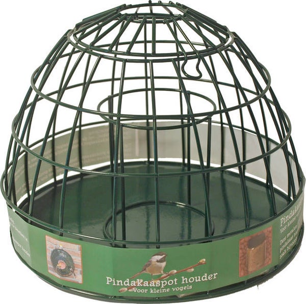 Pindakaaspot houder metaal groen voor kleine vogels, 25x19 cm.