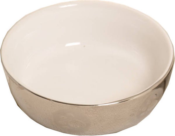 Kattendrinkschotel royal Ø 15 cm, zilver/wit.