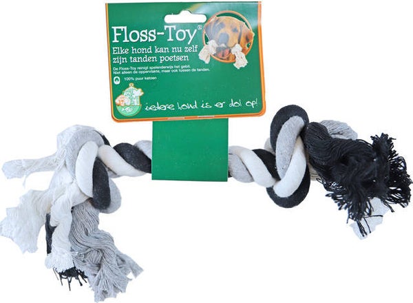 Floss-toy zwart/wit, groot. (Voor grote honden van 20 tot 40 kilo)