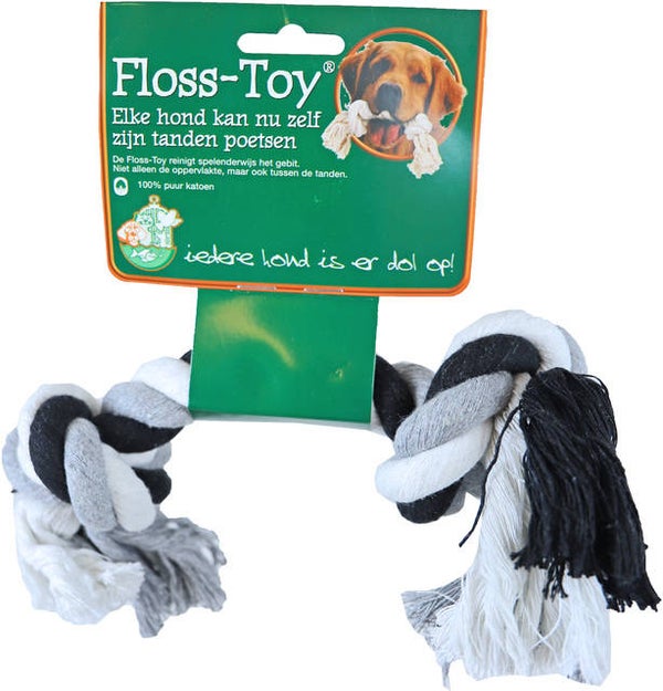 Floss-toy zwart/wit, middel. (Voor middelgrote honden van 10 tot 20 kilo)