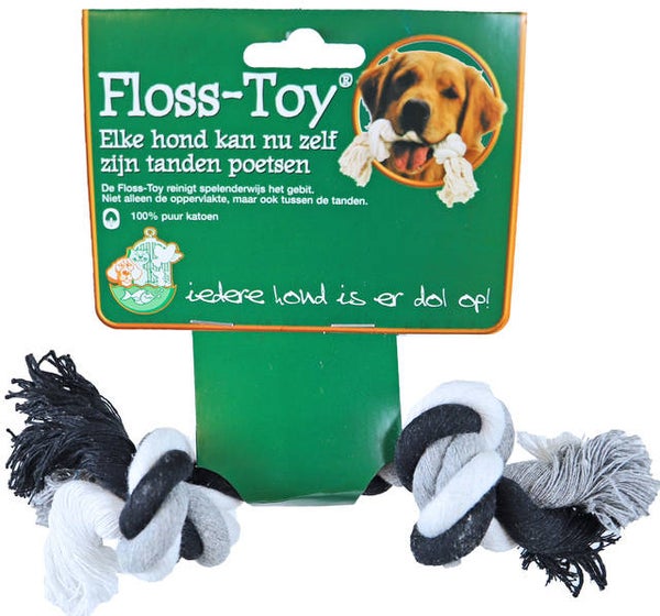 Floss-toy zwart/wit, mini. (Voor kleine en jonge honden tot 5 kilo)