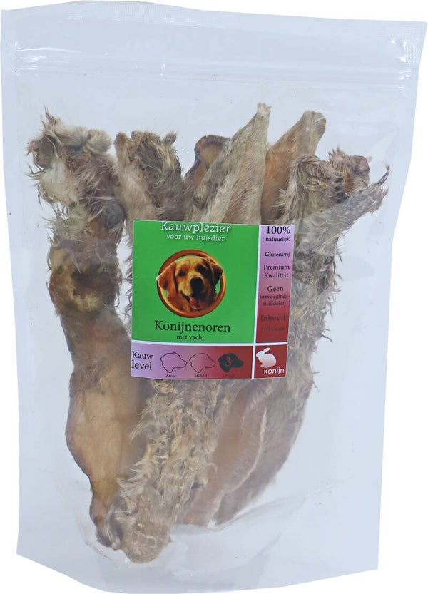 Konijnenoren met vacht - 100gr.