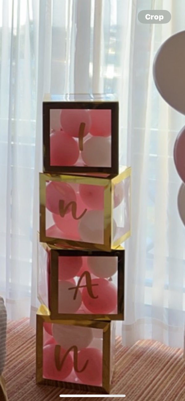 Party balloon box with letter