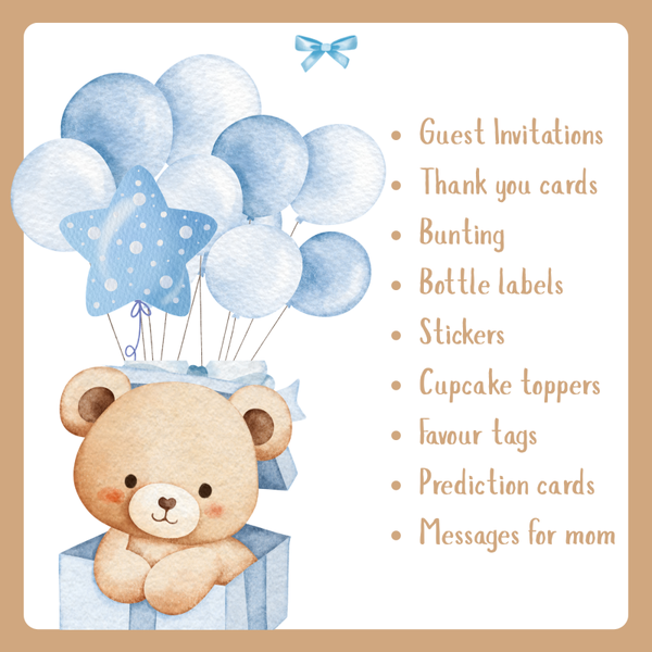 Neutral Teddy Baby Shower Bundle, Printable, Editable, Gender Neutral Baby Shower Bundle, Baby Shower Games, Baby Shower Invitations, Whimsical Teddy Baby Shower set