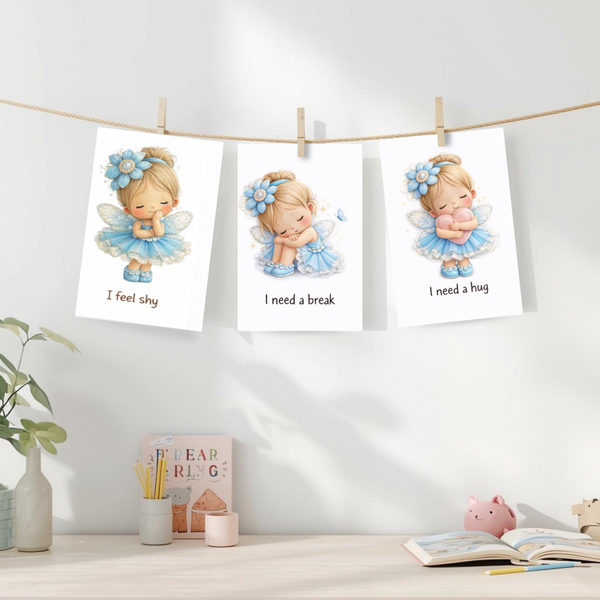Fairy feeling cards for kids, emotions printable, toddler emotion cards, nursery wall art, calm down corner printable, preschool learning emotions