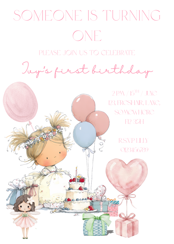 Whimsical Themed Girl birthday party bundle-birthday kit-birthday invitation-s-cute girl design-editable birthday bundl