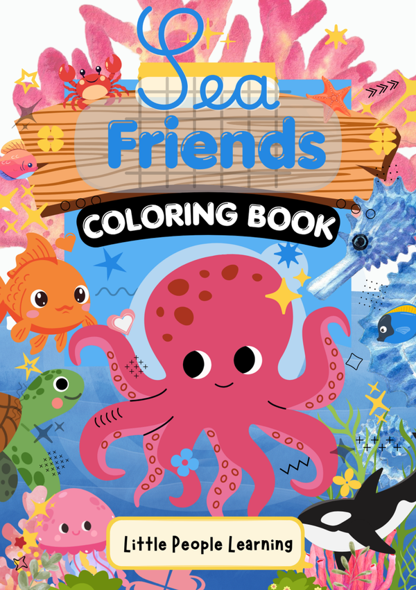 Sea Friends colouring book/ 40 pages of sea creatures colouring/handwriting/ FREE SEA CREATURE EMOTION CARDS
