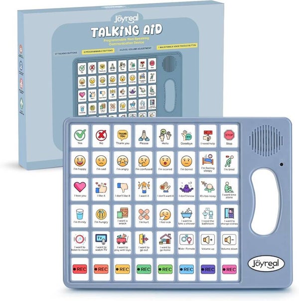 AAC Device for Autism, Non Verbal Communication Tools for Speech Therapy & Stroke Rehab. Augmentative Alternative Communication Tablet, Autism Talking Aids with 8 Programmable Buttons (Grey-Blue)