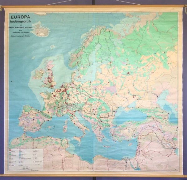 Oude Schoolkaart Europa bodemgebruik bij waar mensen wonen (Alleen ophalen)