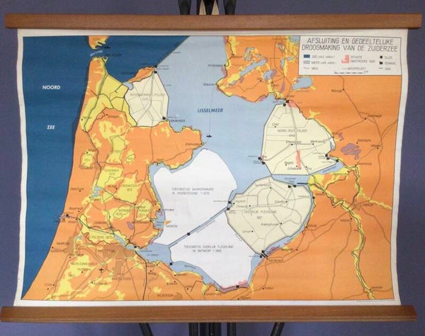 Oude Schoolkaart Afsluiting en gedeeltelijke droogmaking van de Zuiderzee