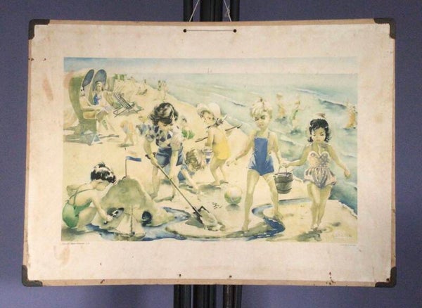 Oude Schoolplaat Aan het strand