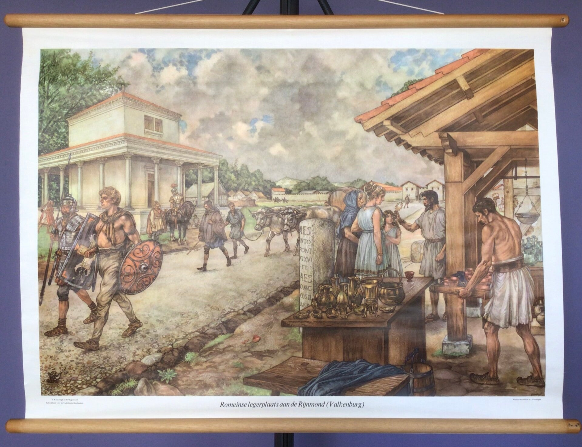 Oude Schoolkaart Romeinse legerplaats aan de rijnmond (Valkenburg)