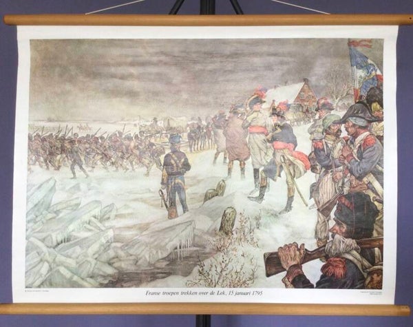 Oude Schoolkaart Franse troepen trekken over de Lek (1795)