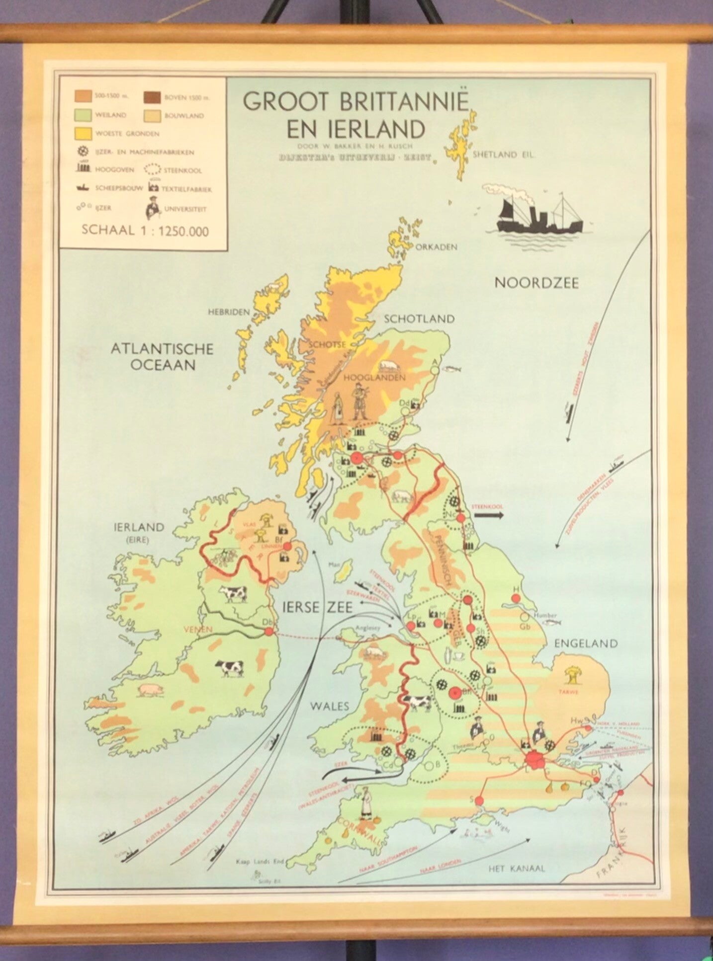 Oude Schoolkaart Groot Brittannië en Ierland